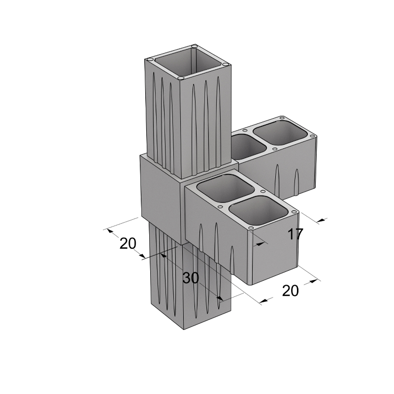 L TYPE 4 WAY CONNECTOR 20x20 / GRAY
